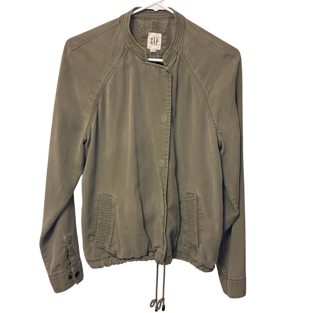 Gap Vintage Olive Green Lyocell Lightweight Bomber Jacket Utility Snap Front M